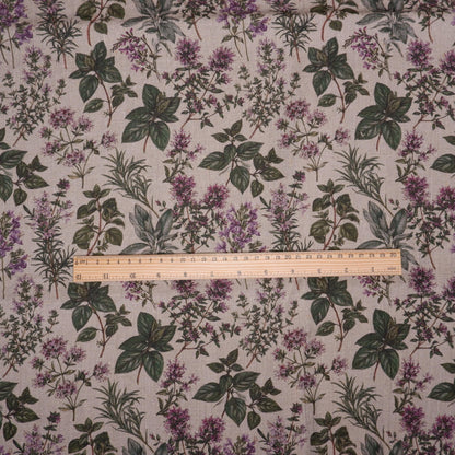 100% LINEN Fabric print Provence herbs - aromatherapy floral botanical print - heavy for upholstery home decor clothing 3716