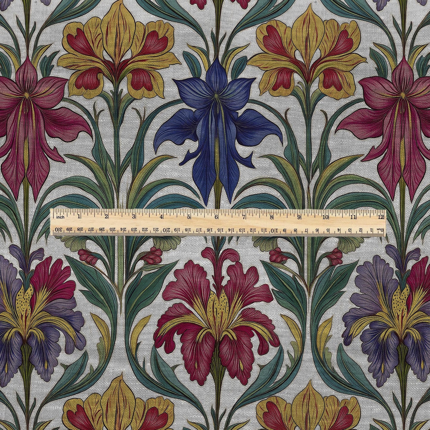100% LINEN Fabric print Art Nouveau floral - oatmeal linen fabric with floral print - heavy for home decor clothing 3035