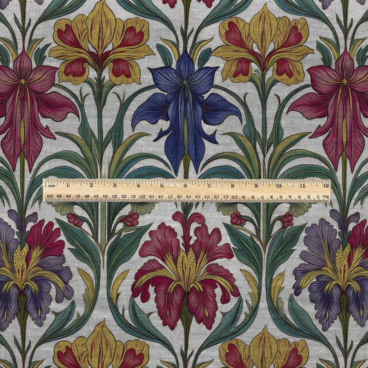 100% LINEN Fabric print Art Nouveau floral - oatmeal linen fabric with floral print - heavy for home decor clothing 3035