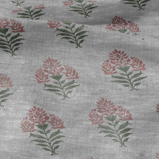 100% LINEN Fabric Block print Parijat flower - oatmeal linen fabric with floral print - heavy for home decor clothing 2751