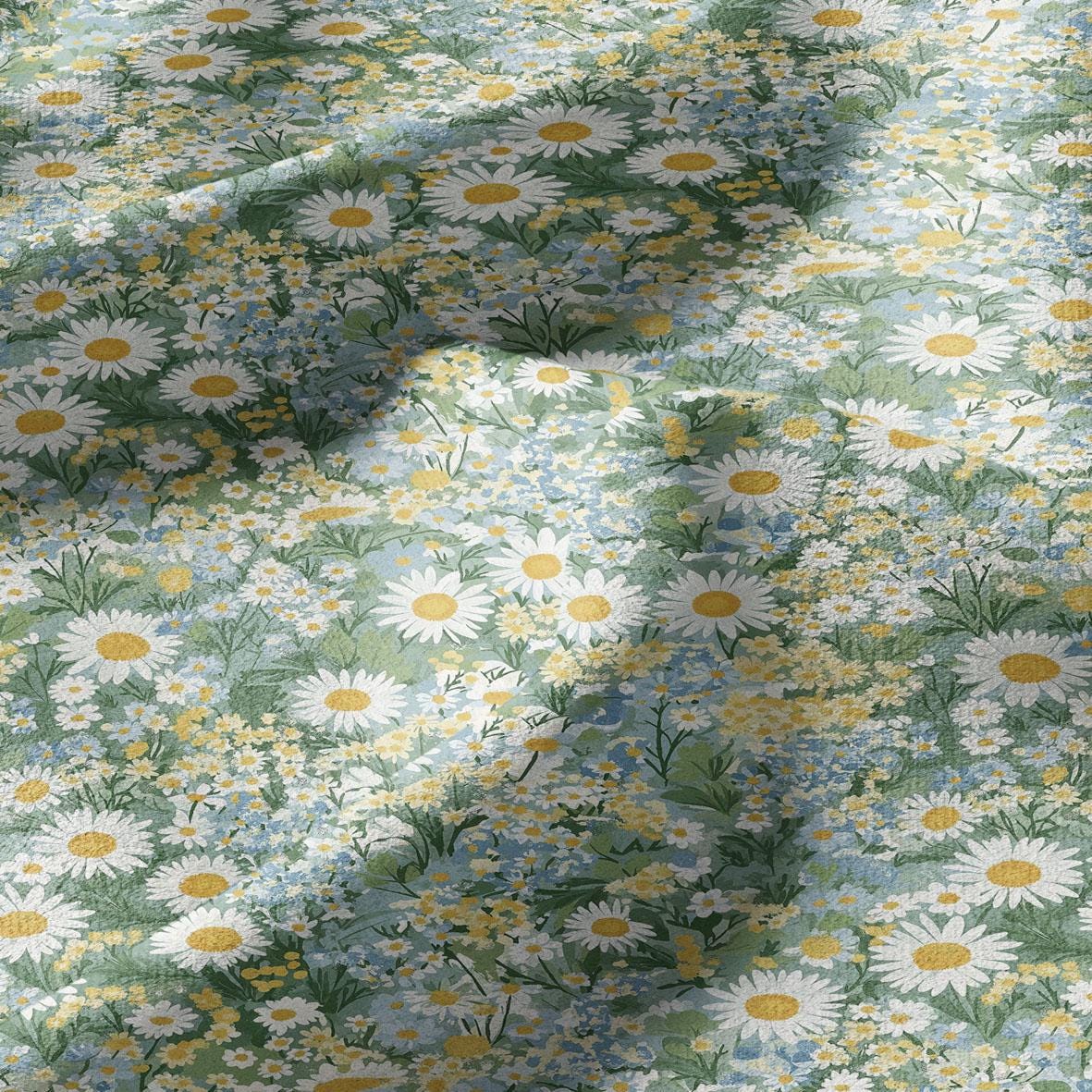 100% LINEN Fabric Chamomile meadow print - Swedish  floral linen heavy for upholstery home decor - medium for dress making 2899