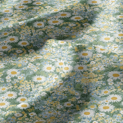 100% LINEN Fabric Chamomile meadow print - Swedish  floral linen heavy for upholstery home decor - medium for dress making 2899