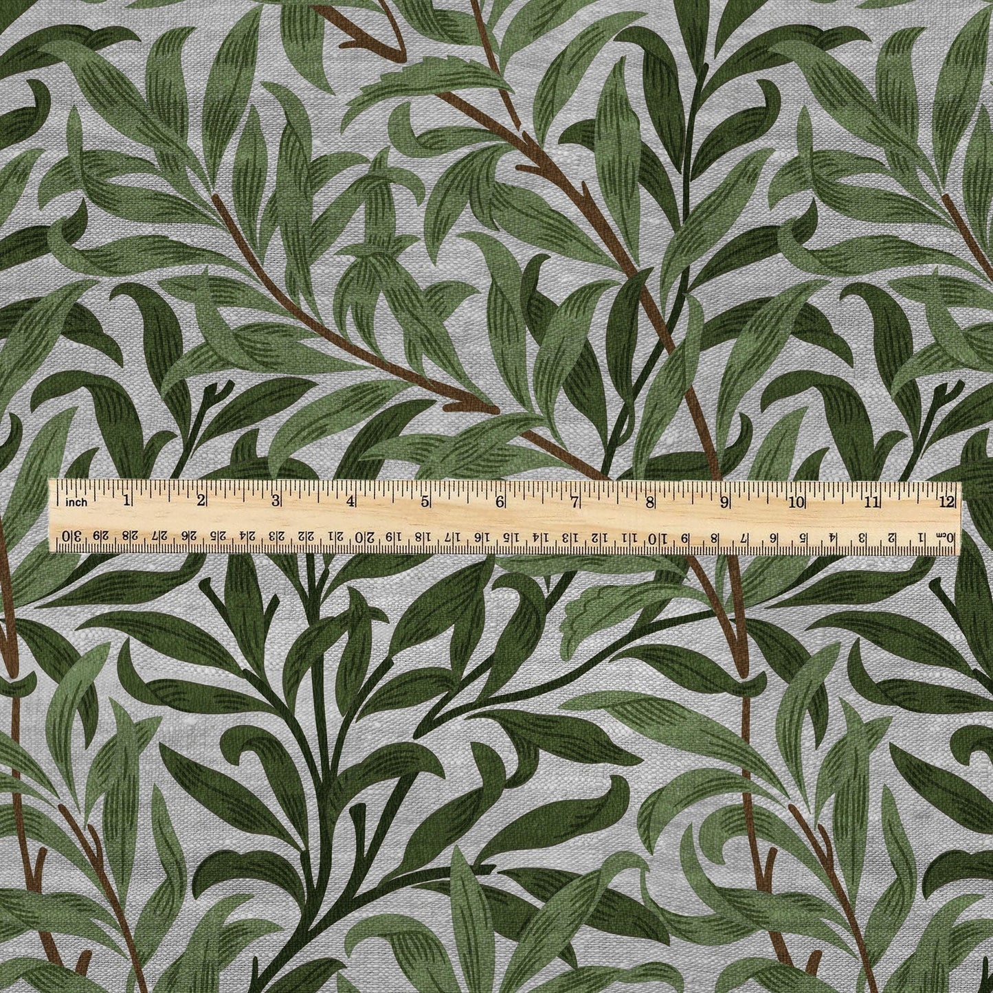 100% LINEN Fabric William Morris Bough Willow gray - oatmeal natur linen fabric with botanical print - Victorian Art Craft Historical 3182