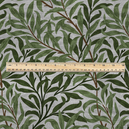 100% LINEN Fabric William Morris Bough Willow gray - oatmeal natur linen fabric with botanical print - Victorian Art Craft Historical 3182