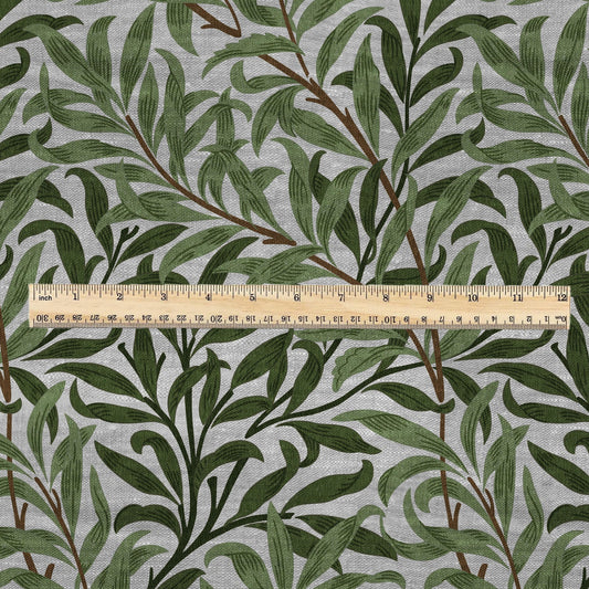 100% LINEN Fabric William Morris Bough Willow gray - oatmeal natur linen fabric with botanical print - Victorian Art Craft Historical 3182