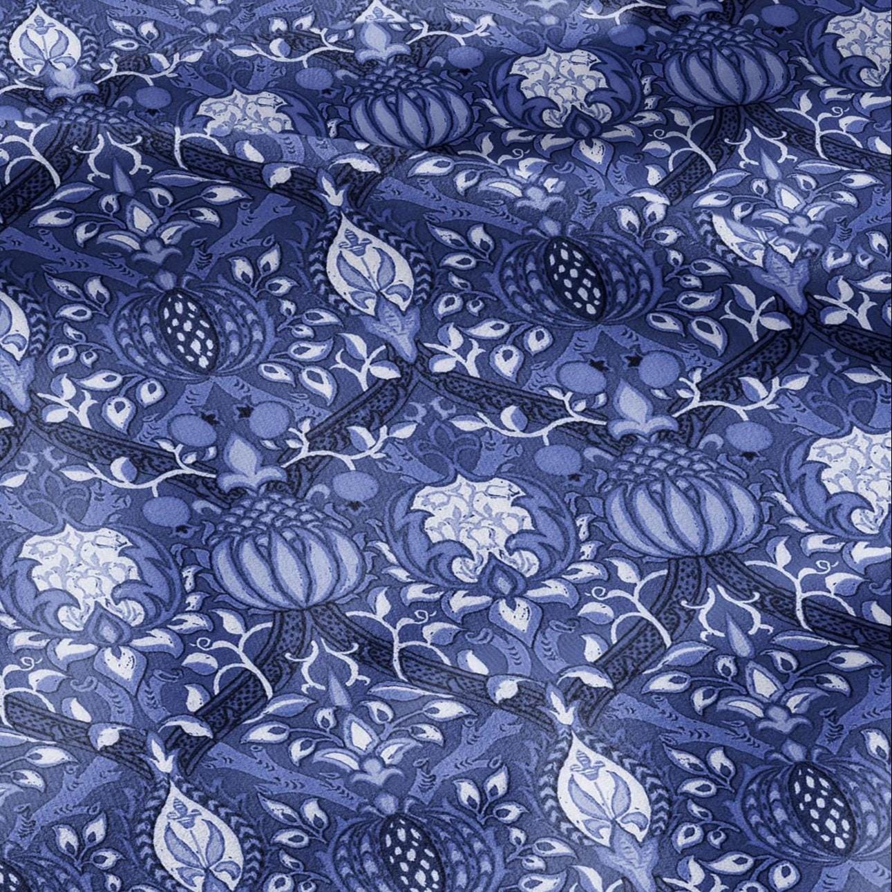 100% LINEN Fabric William Morris Granada blue print - British linen floral upholstery home textile Victorian fabrics 3234