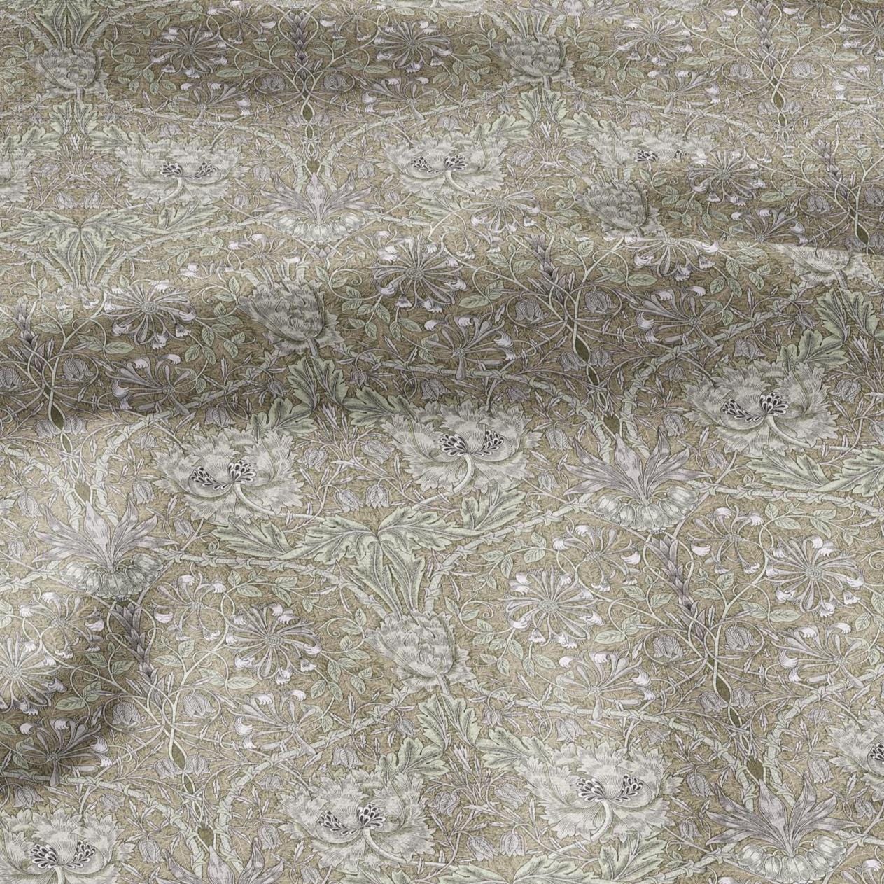 100% linen fabric William Morris Honeysuckle pastel beige print - Victorian Art crafts - 2979P - Historical pattern upholstery dress making