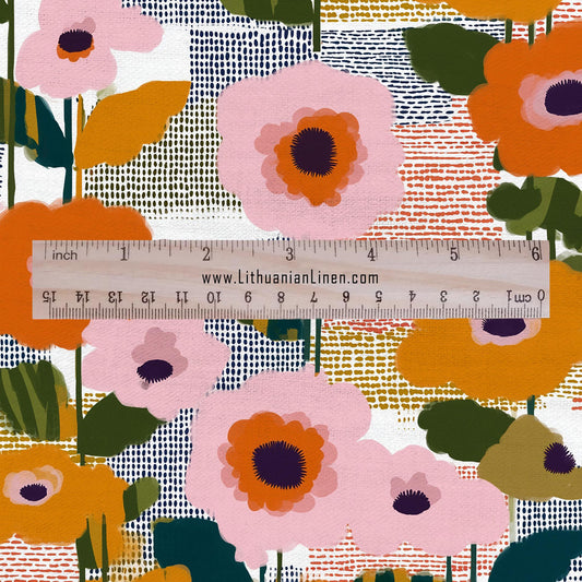 100% LINEN Fabric finnish Flower print - modern vintage floral linen fabric for upholstery or home decor 2842