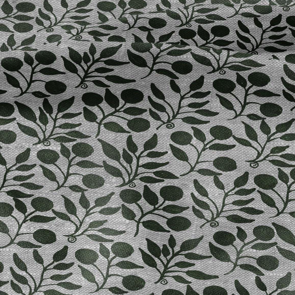 100% LINEN Fabric William Morris Rosehip green gray - oatmeal linen fabric with botanical print - Victorian Art Craft Historical 3296
