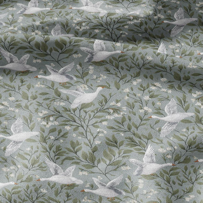 100% LINEN Fabric white goose print - animal linen fabric with bird print for upholstery home decor curtains pillowcases dress making 2973