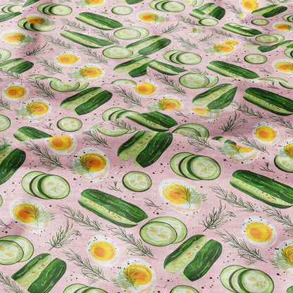 100% LINEN Fabric floral with Lithuania pink soup print - linen fabric cucumber egg dill print upholstery home decor curtains pillowcases
