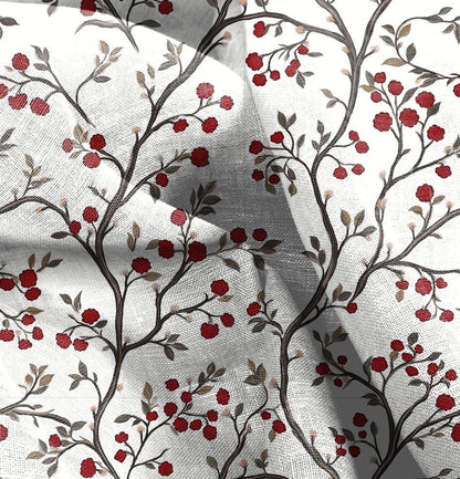 100% LINEN Fabric block print, oatmeal natur linen fabric festive print, heavy linen fabric for upholstery home decor