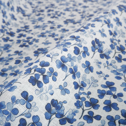100% LINEN Fabric Blue Clover print - modern floral contemporary print on linen fabric upholstery dress making curtains