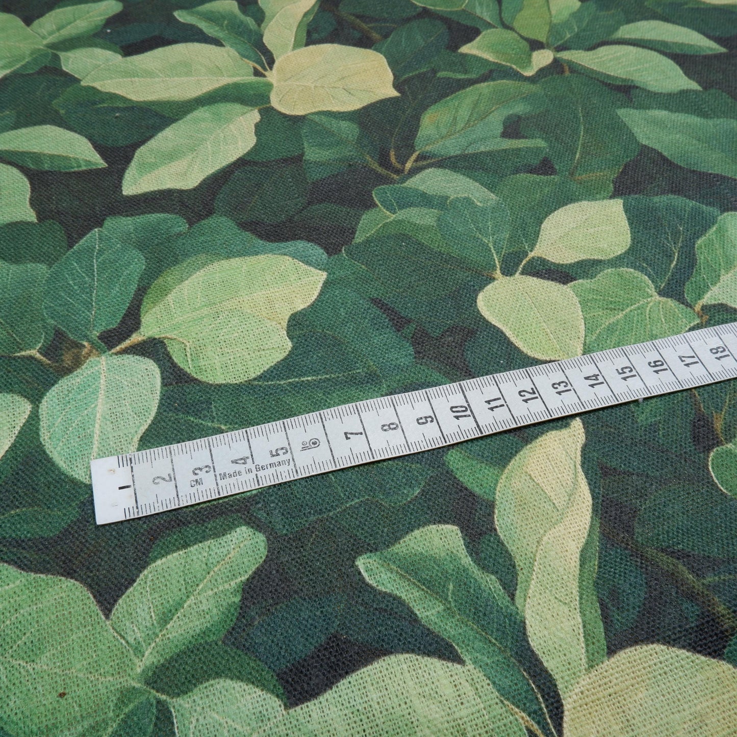 100% LINEN  green fig leaves print on flax fabric - linen fabric with greenery print for upholstery home decor clothing dressmaking