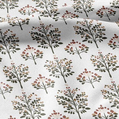 100% LINEN Fabric Block print Lotus blosoom - modern vintage botanical flower upholstery home textile artisan green yellow  white 2142