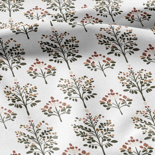 100% LINEN Fabric Block print Lotus blosoom - modern vintage botanical flower upholstery home textile artisan green yellow  white 2142