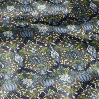 100% LINEN Fabric William Morris Granada print - British Victorian floral green blue 3207
