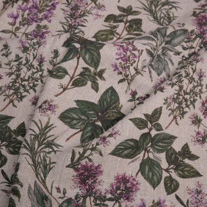 100% LINEN Fabric print Provence herbs - aromatherapy floral botanical print - heavy for upholstery home decor clothing 3716