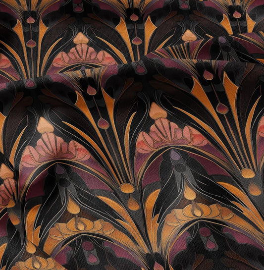 100% LINEN Fabric Art deco floral - dark botanical linen Fabric LithuanianLinen for upholstery dressmaking curtains home textile Art Nouveau