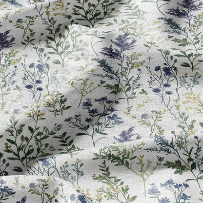 100% LINEN Fabric Meadow print green blue - floral upholstery home textile artisan fabrics blue green white 3038