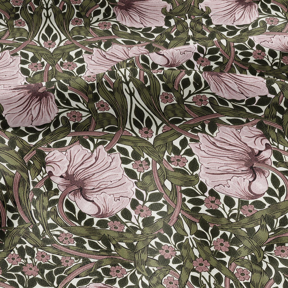 100% LINEN fabric - William Morris Pimpernel green pink - British Victorian flax - sewing upholstery home decor or clothing 3855