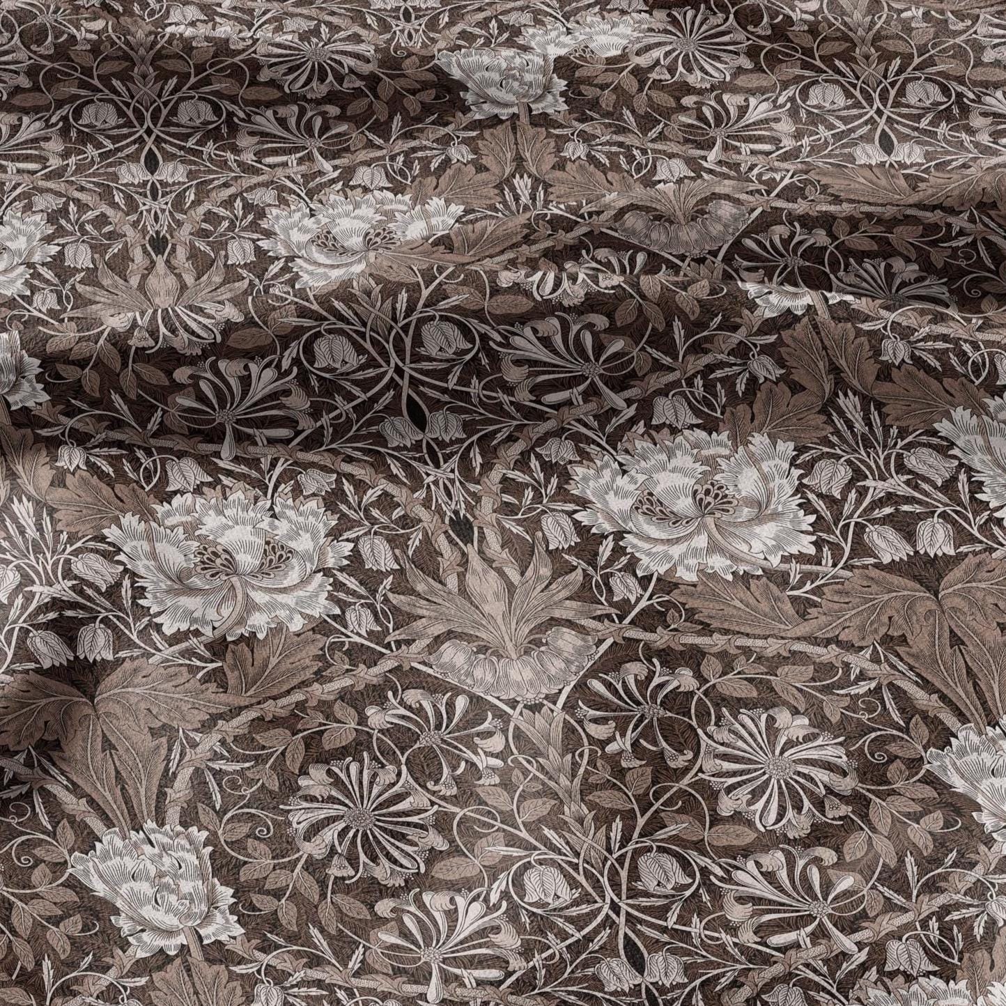 100% linen fabric William Morris Honeysuckle brown print - Victorian Art crafts - Historical pattern fabric upholstery dress making 3310