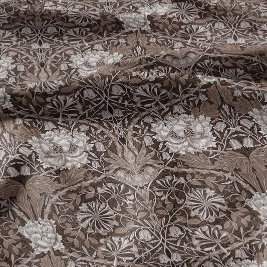 100% linen fabric William Morris Honeysuckle brown print - Victorian Art crafts - Historical pattern fabric upholstery dress making 3310