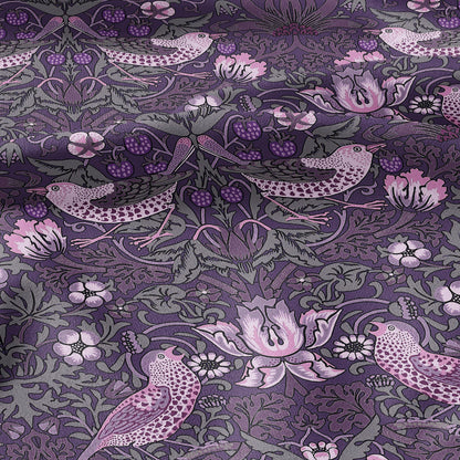 100% LINEN fabric - William Morris Strawberry thief dark purple - British Victorian Art Craft flax - sewing home decor or clothing 3869