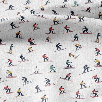100% linen Skiers Print fabric for Curtain Upholstery Cushion - retro - for dress making sewing 2213
