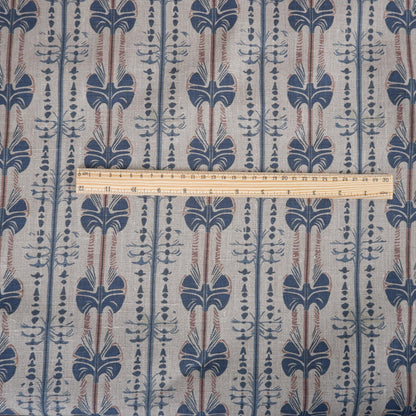 100% LINEN Fabric Stripe abstract blue block print on oatmeal natur linen, floral toile de jouy fabric, French linen floral upholstery 2237