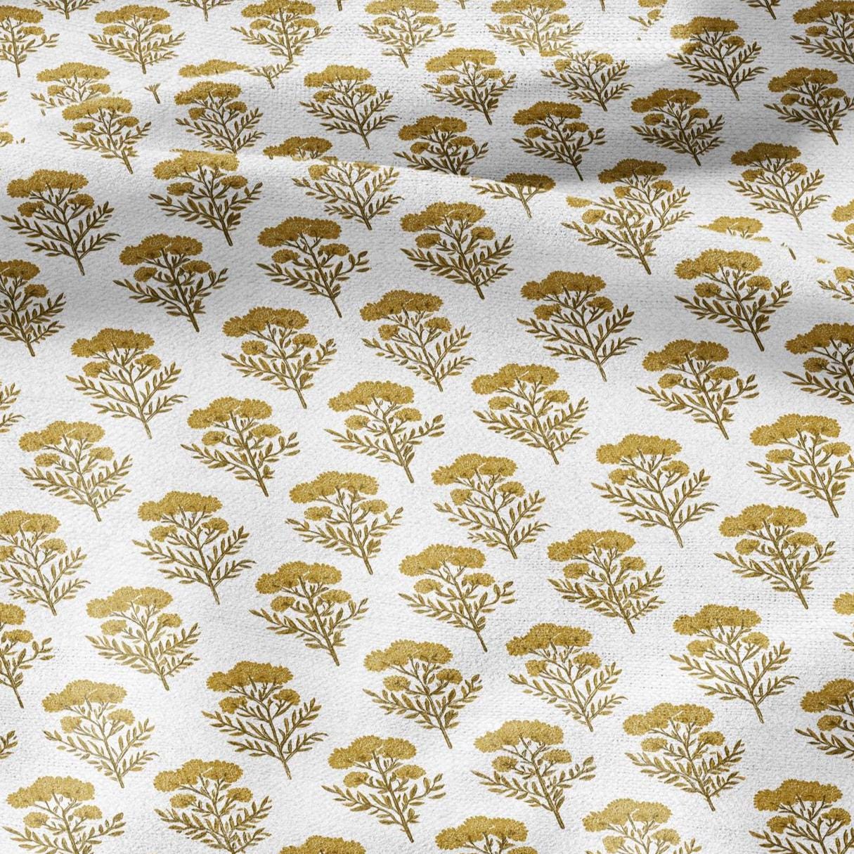 100% LINEN Fabric block print in mustard floral -tansy print heavy linen fabric for upholstery home decor dress making 2812