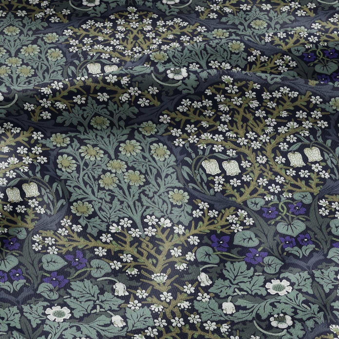 William Morris Blackthorn 100% LINEN Fabric - British linen floral upholstery home textile Victorian fabrics blue green 3171