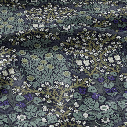 William Morris Blackthorn 100% LINEN Fabric - British linen floral upholstery home textile Victorian fabrics blue green 3171