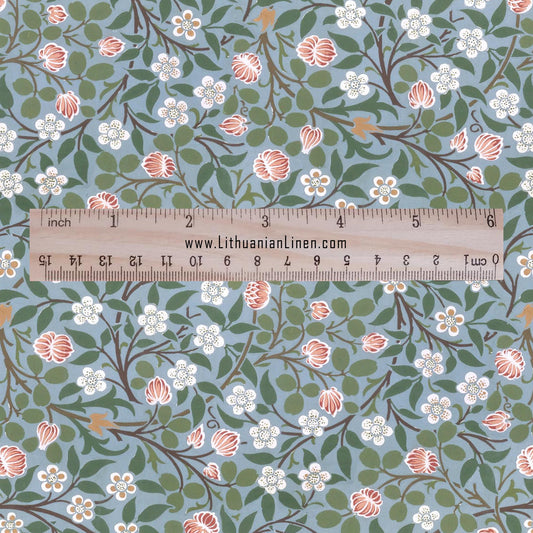 100% linen fabric William Morris Clover print - Victorian Art crafts blossom - Historical pattern fabric upholstery dress making 3026