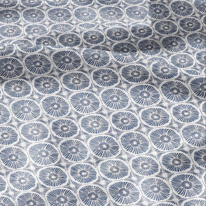 100% LINEN Fabric Japanese indigo blue circle print - Japandi linen print upholstery curtains dress making 2011