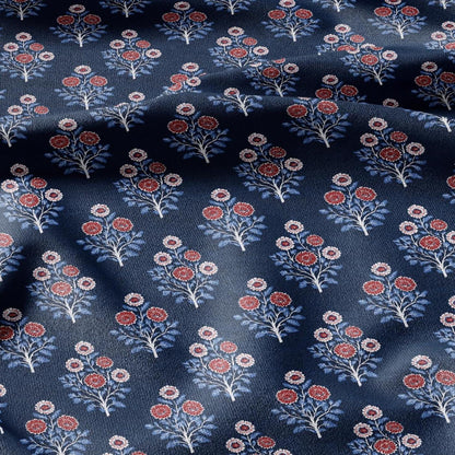 100% LINEN Fabric Champaka block print - indigo blue Indian floral linen heavy for upholstery home decor - medium for dress making 2809