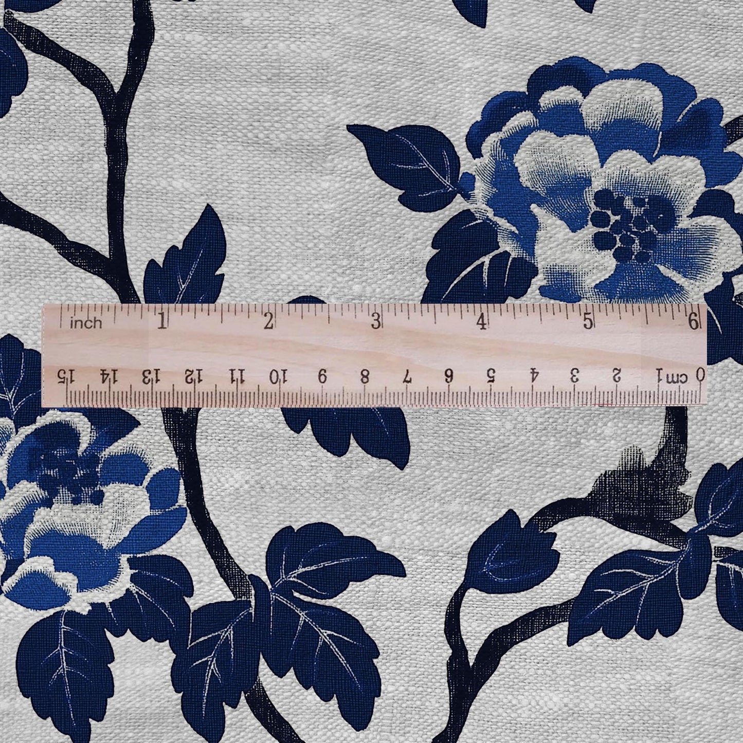 100% LINEN Fabric Block print blue roses - oatmeal linen fabric with japanese print - heavy for home decor clothing 2381