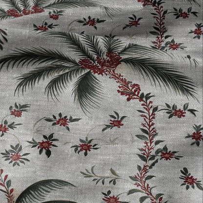 100% LINEN Fabric Palm tree print flowers - oatmeal linen fabric art deco print - fabric for home decor upholstery