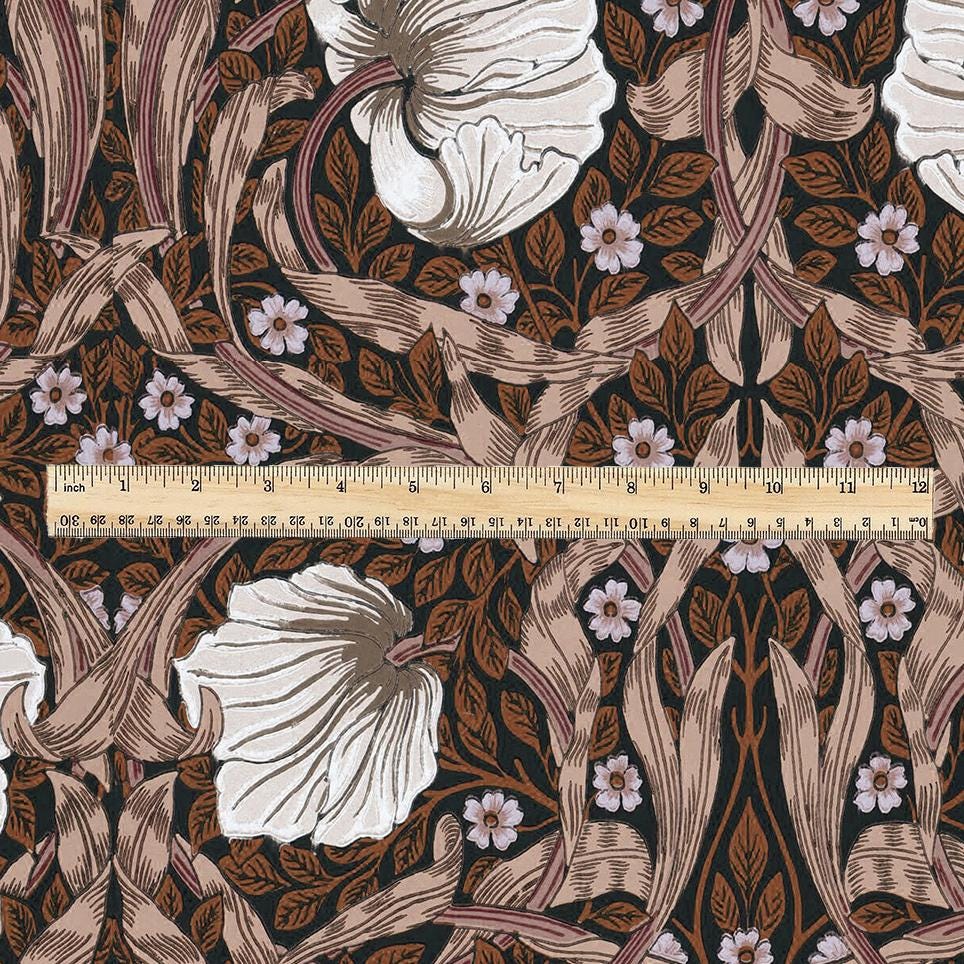 100% LINEN fabric - William Morris Pimpernel brown - British Victorian Art Craft flax - sewing upholstery home decor or clothing 3825