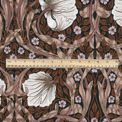 100% LINEN fabric - William Morris Pimpernel brown - British Victorian Art Craft flax - sewing upholstery home decor or clothing 3825