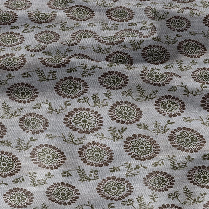 100% LINEN Fabric hand block print flowers - oatmeal natur linen fabric with black yellow print - fabric for home decor upholstery