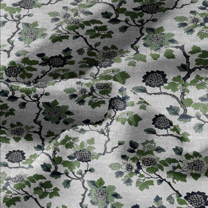 100% LINEN Fabric printgreen blue flower gray - oatmeal linen fabric with botanical print - heavy for home decor clothing 2918