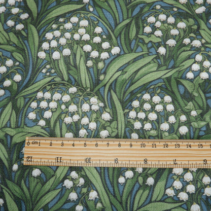 100% LINEN Fabric Lily of the valley -  floral green print on linen - botanical greenery fabric linen  upholstery dress making