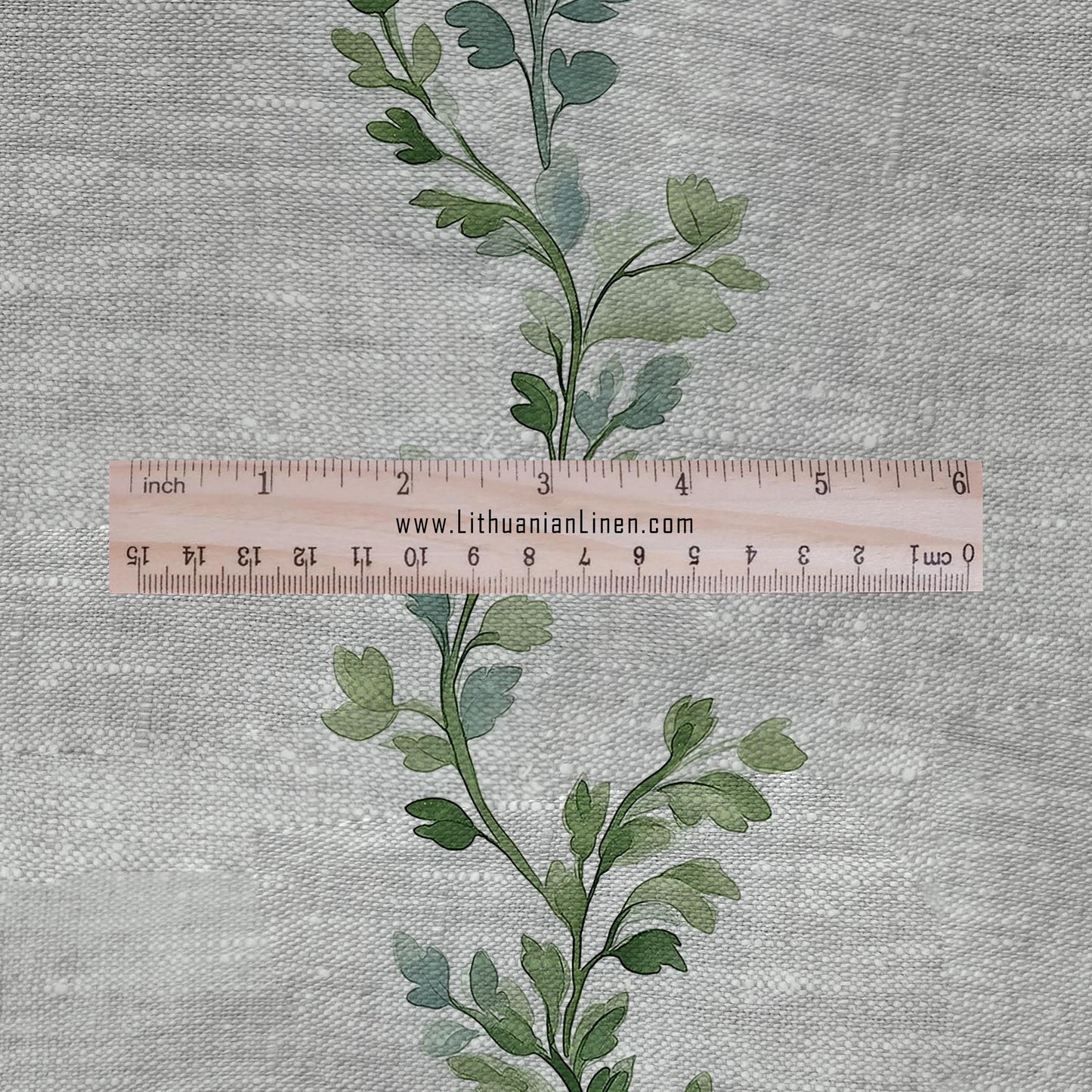100% LINEN Fabric greenery  stripe print - oatmeal neutral fabric with green print - linen fabric upholstery home decor dressmaking 2709