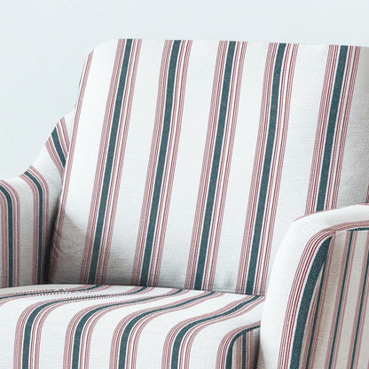 100% LINEN Fabric UPHOLSTERY 12oz - Belgian red ticking stripe on white linen - Modern vintage Grandmillenial upholstery 2969