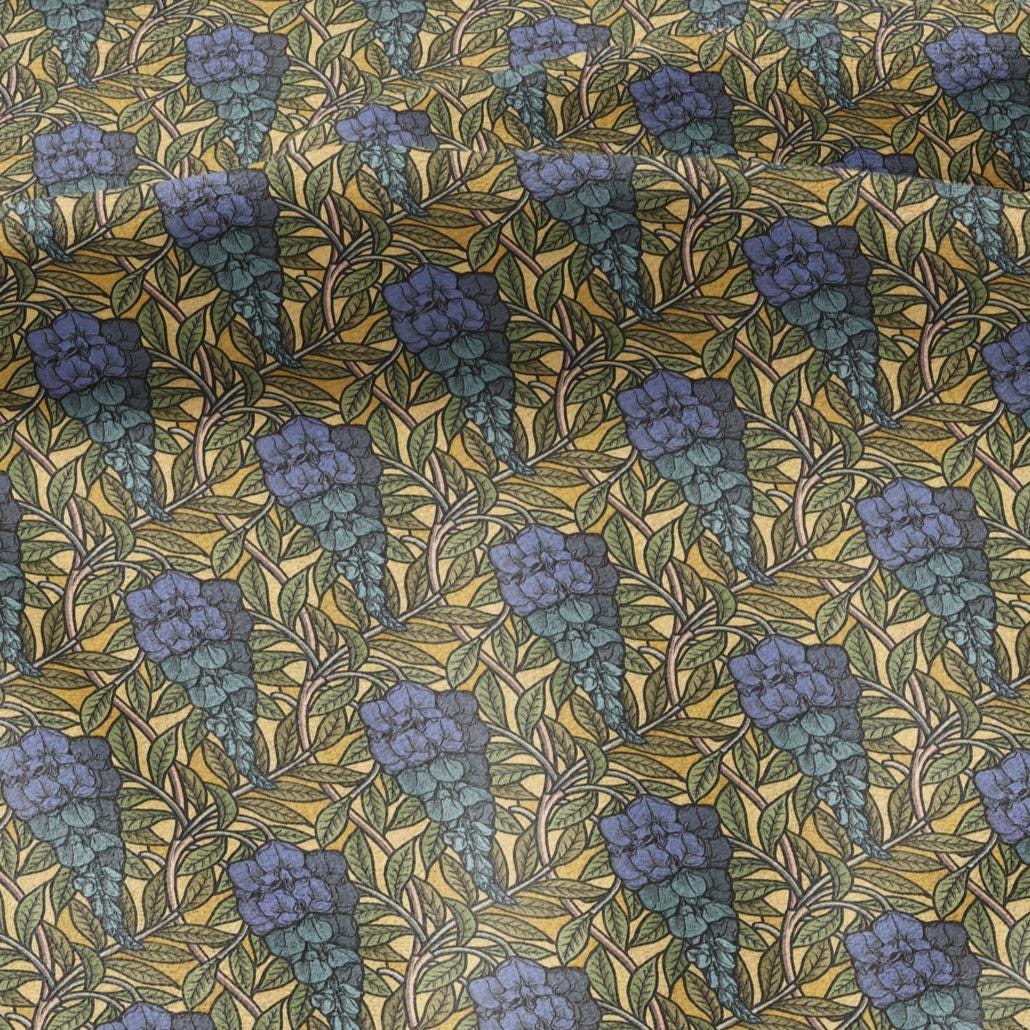 100% linen Art Nouveau Print fabric for Curtain Upholstery Cushion - Floral fabric Glycinel - for dress making sewing 2458