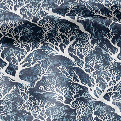 100% LINEN Fabric block print blue on white - Blue coral - heavy linen fabric for upholstery home decor or medium for dress making 2295