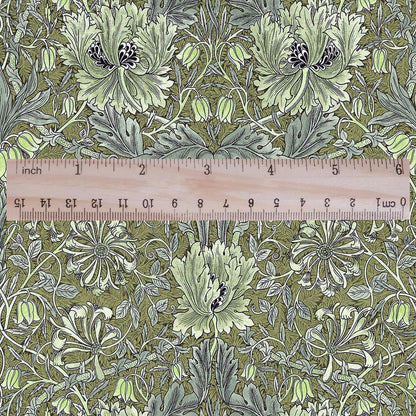 100% linen fabric William Morris Honeysuckle green print - Victorian Art crafts Historical pattern fabric upholstery dress making 3286