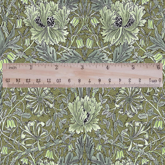 100% linen fabric William Morris Honeysuckle green print - Victorian Art crafts Historical pattern fabric upholstery dress making 3286