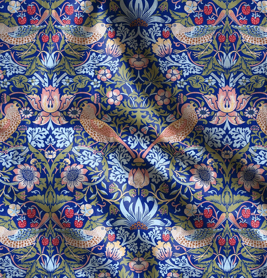 William Morris Strawberry thief 100% LINEN  Art and Crafts Fabric , William Morris 200gsm flax linen fabric Strawberry Willow